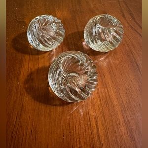 3 Matching Clear Glass Swirled Table Top Candle Holder